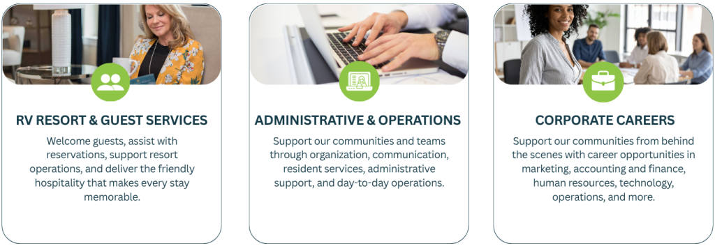 RV resort and guest services careers at Cobblestone Communities. Administrative and operations careers at Cobblestone Communities. Corporate career opportunities at Cobblestone Communities.